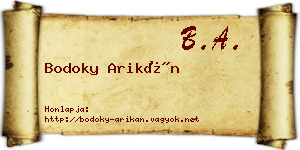 Bodoky Arikán névjegykártya